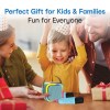laser mini karaoke speaker with 2 wireless mics blue Family celebrating with kids' karaoke machine gift.