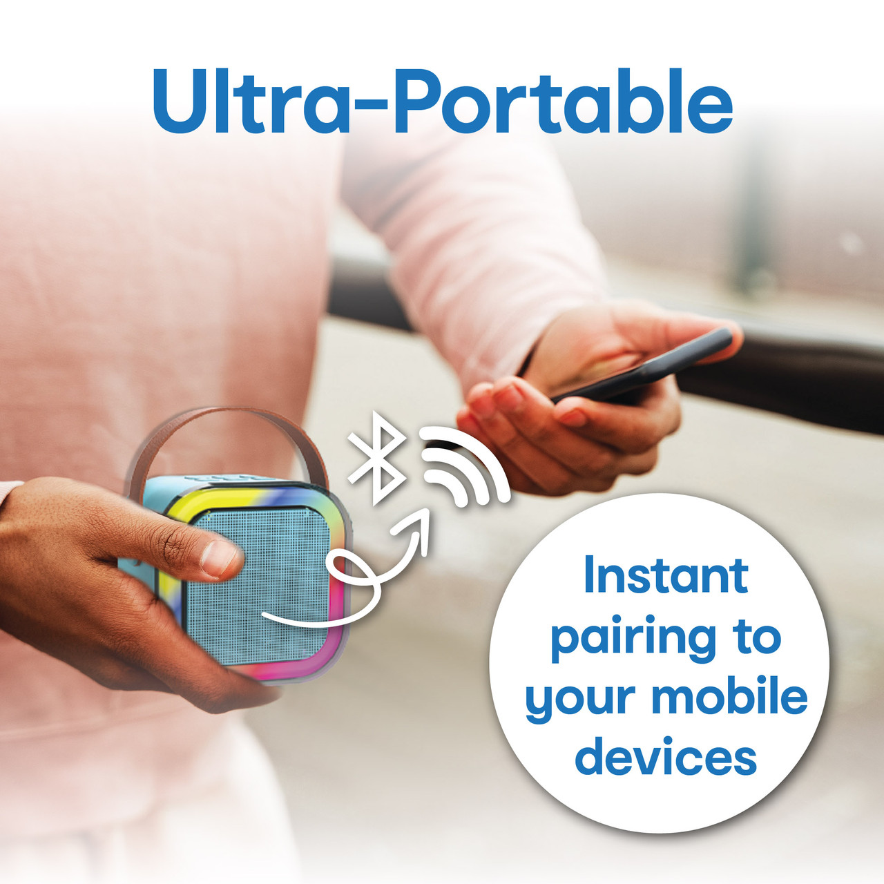 Portable speaker connected to mobile device wirelessly.