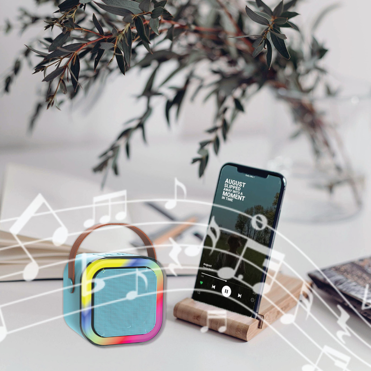 Mini Karaoke Speaker with 2 Wireless Mics - Blue - Image 10