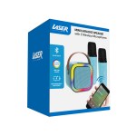 laser mini karaoke speaker with 2 wireless mics blue Mini karaoke speaker with two wireless microphones