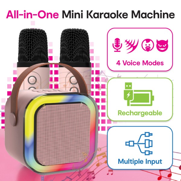 All-in-one mini karaoke machine with voice modes