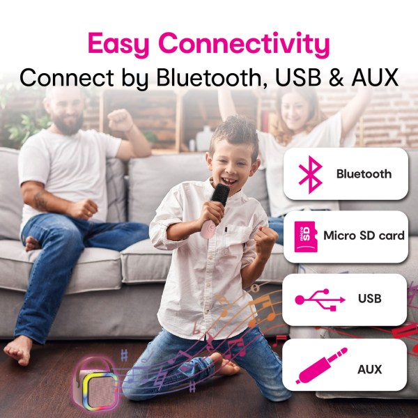 Family enjoying Bluetooth, USB, AUX connectivity features.