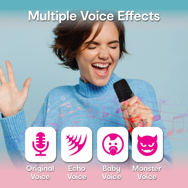 Woman singing with various voice effects.