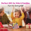 Family enjoying a colourful speaker and gifts.
