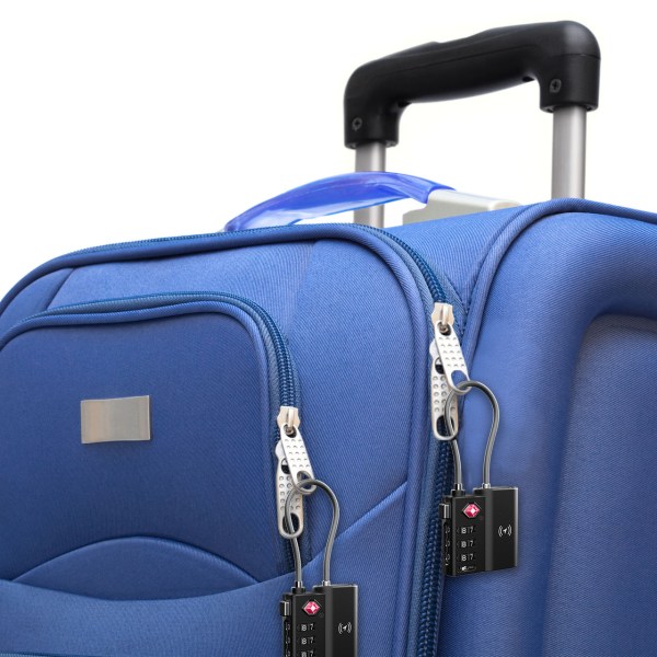 laser tsa lock smart tag with rechargeable battery black Blue luggage with combination locks and telescopic handle.