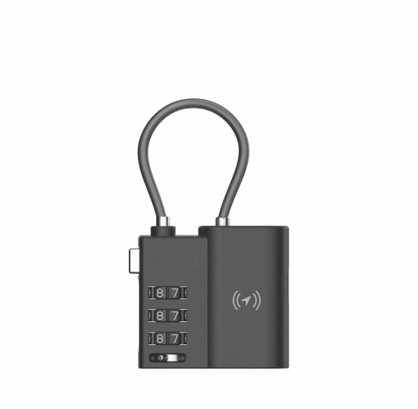 laser tsa lock smart tag with rechargeable battery black Black combination padlock with flexible cable loop.