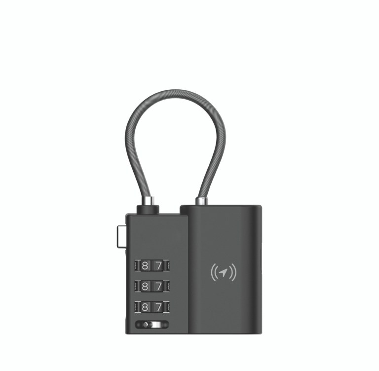 laser tsa lock smart tag with rechargeable battery black Black combination padlock with flexible cable loop.