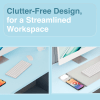 laser wireless charging desk mat grey Minimalist desk for clutter-free workspace.