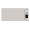 laser wireless charging desk mat grey Wireless charging mat with phone and earbuds.