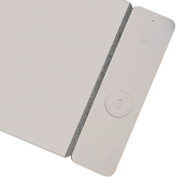 laser wireless charging desk mat grey Beige door handle with square button and round dial.