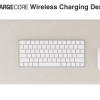 laser wireless charging desk mat grey Chargecore wireless charging desk mat with keyboard, mouse.