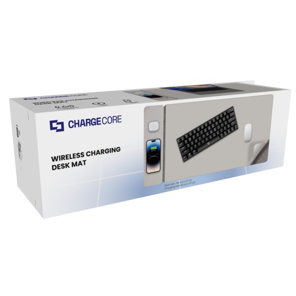 laser wireless charging desk mat grey ChargeCore wireless charging desk mat packaging