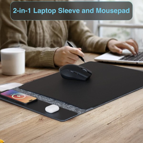 2-in-1 laptop sleeve and mousepad on desk.