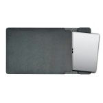 Laptop sleeve with laptop partially inside, grey colour.
