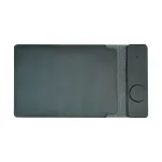 Black wireless charging pad with leather finish.