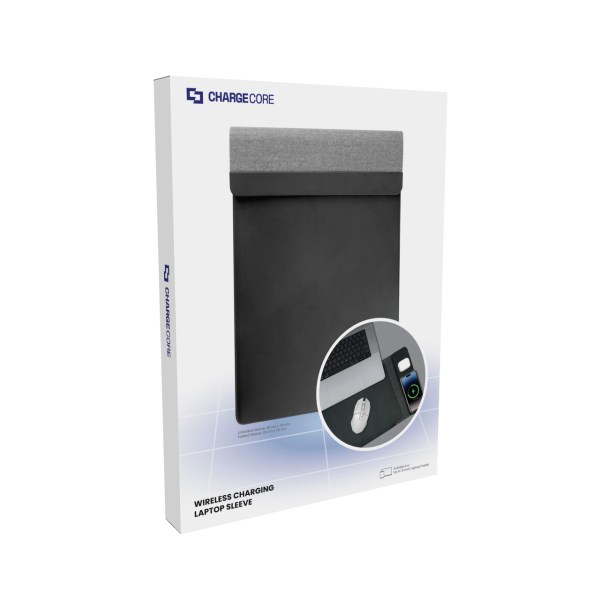 Wireless charging laptop sleeve in packaging.