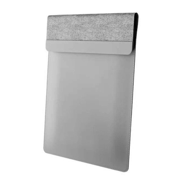 Grey laptop sleeve with flap closure