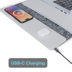 USB-C charging pad with phone and earbuds.