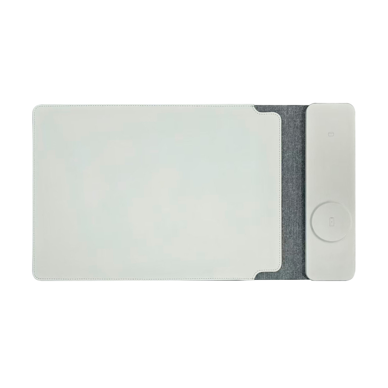 White wireless charging desk pad with grey section