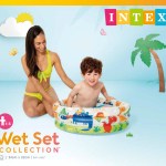 intex dino buddies 3 ring inflatable kiddie pool 57106 Child and woman in backyard inflatable pool