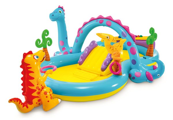 Colourful inflatable dinosaur-themed kids' water play centre