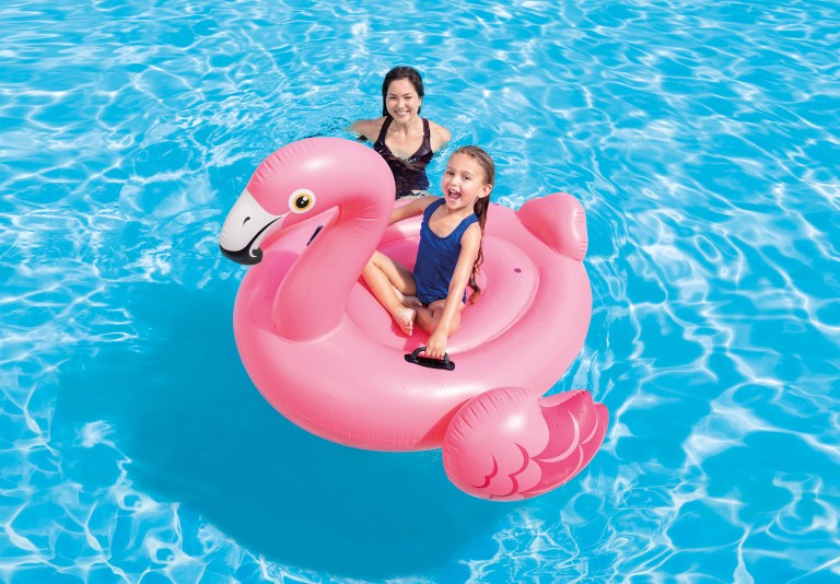 intex pink flamingo ride on pool float 57558
