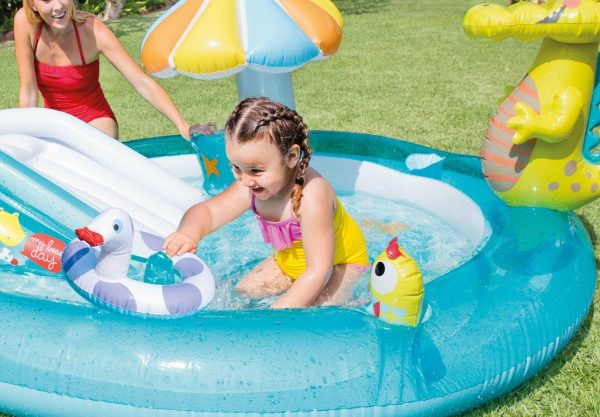 intex gator inflatable play centre 57165 Child playing in inflatable backyard pool