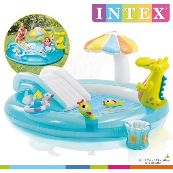 intex gator inflatable play centre 57165 Inflatable kids pool with slide and sprinkler.
