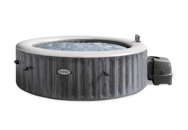 v1032 ixgreywood6p 28442 202508211205 00.png Intex inflatable hot tub with grey wood pattern.