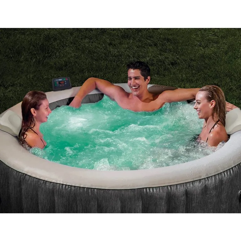 intex purespa 6 person greywood spa 28442 Friends enjoying a relaxing spa in the backyard.