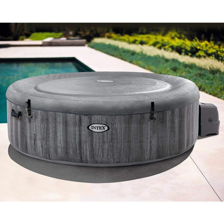 intex purespa 6 person greywood spa 28442 Inflatable outdoor spa with cover in backyard