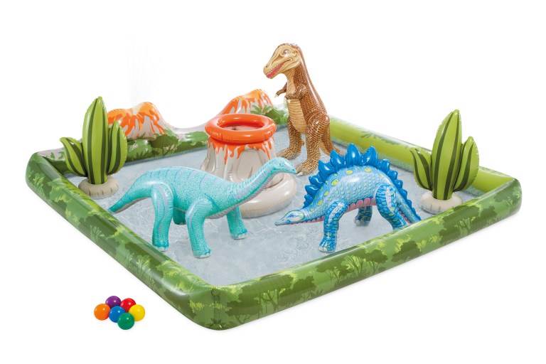 intex jurassic adventure inflatable play center 56132 Inflatable dinosaur pool play set with volcano.