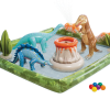 Dinosaur-themed inflatable kids' play pool with volcano sprayer.