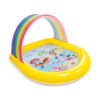Kids inflatable splash pool with rainbow arch.