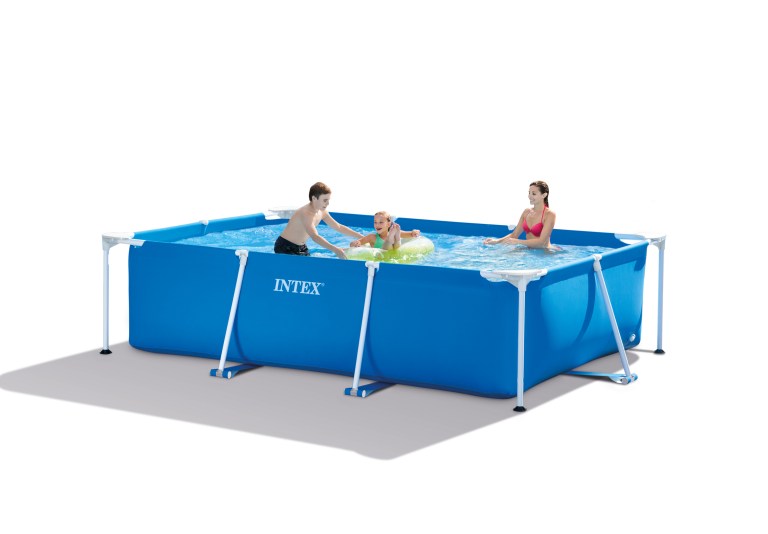 Children playing in above-ground Intex pool.