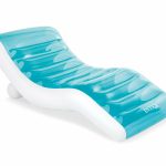 Blue inflatable pool lounger with white trim