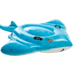 Blue inflatable stingray pool float with handles.