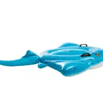 Blue inflatable stingray pool float with handles.