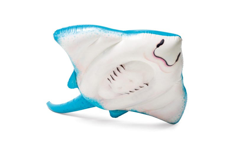 Inflatable stingray toy with blue and white colours.