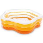 Orange inflatable kids' pool on white background.