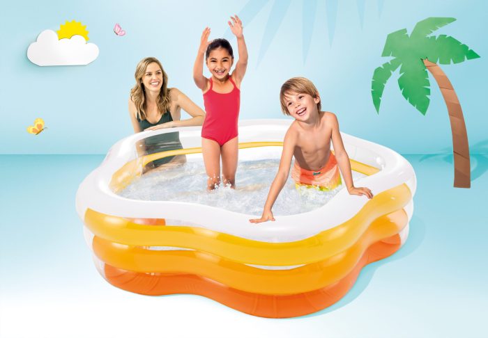 intex summer colors pool 185cm 56495 Kids enjoying pool in summer setting.