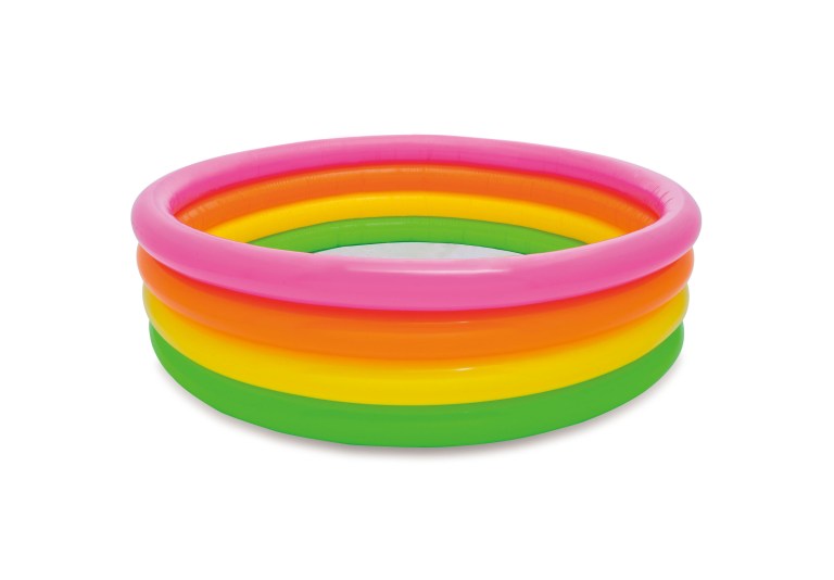 Colourful inflatable kiddie pool on white background
