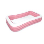 intex swim center family inflatable pool 58487 pink Pink inflatable kiddie pool on white background.
