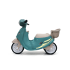 Kids' teal ride-on scooter toy, side view.