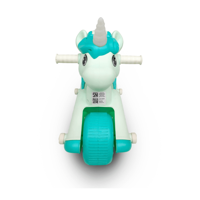 volta unicorn foot to floor balance push scooter 3+ shp708 tsca Kids ride-on unicorn tricycle, turquoise and white.
