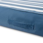 Blue and white striped outdoor cushion