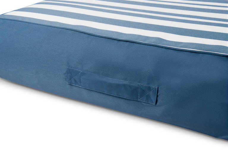 Blue and white striped outdoor cushion