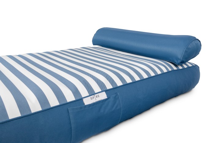 spire adalus luxury pool lounge blue stripe rl 935b Blue and white striped outdoor cushion with headrest.