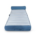 Striped blue outdoor sunbed with headrest