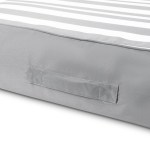 Grey striped outdoor cushion with handle